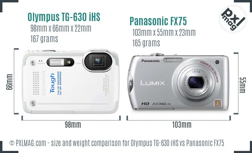 Olympus TG-630 iHS vs Panasonic FX75 size comparison