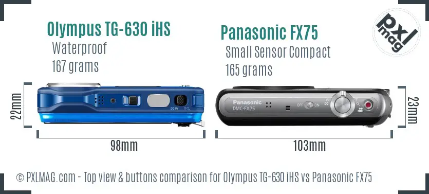 Olympus TG-630 iHS vs Panasonic FX75 top view buttons comparison