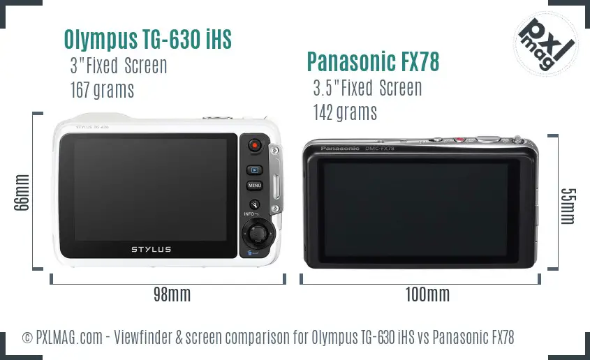Olympus TG-630 iHS vs Panasonic FX78 Screen and Viewfinder comparison