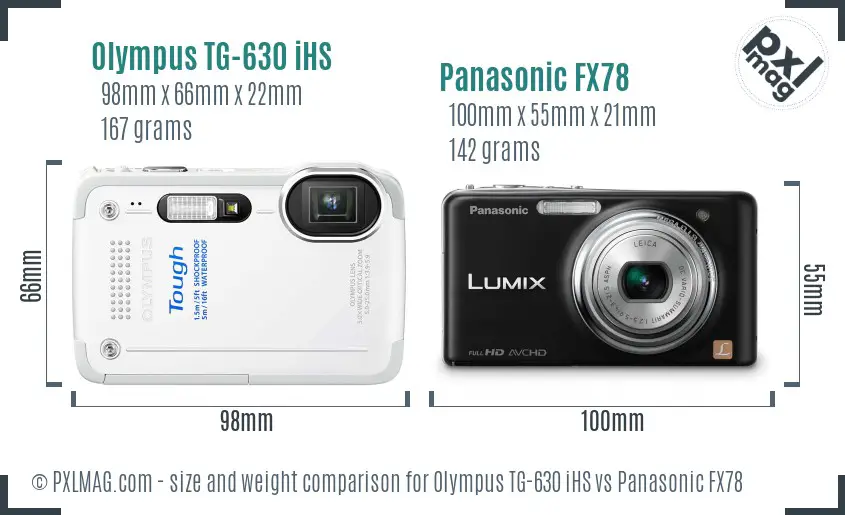Olympus TG-630 iHS vs Panasonic FX78 size comparison