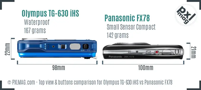 Olympus TG-630 iHS vs Panasonic FX78 top view buttons comparison