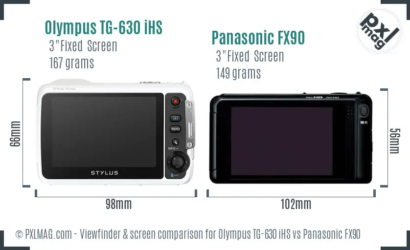 Olympus TG-630 iHS vs Panasonic FX90 Screen and Viewfinder comparison