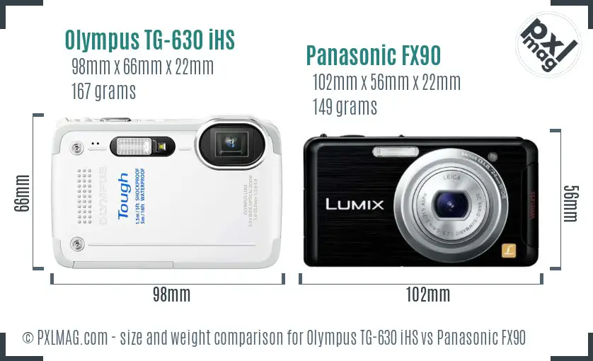 Olympus TG-630 iHS vs Panasonic FX90 size comparison