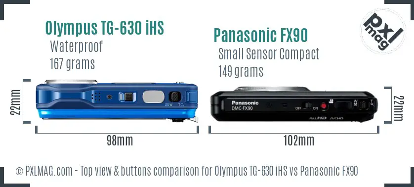 Olympus TG-630 iHS vs Panasonic FX90 top view buttons comparison