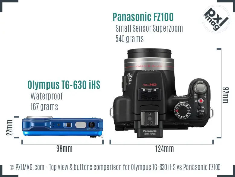 Olympus TG-630 iHS vs Panasonic FZ100 top view buttons comparison