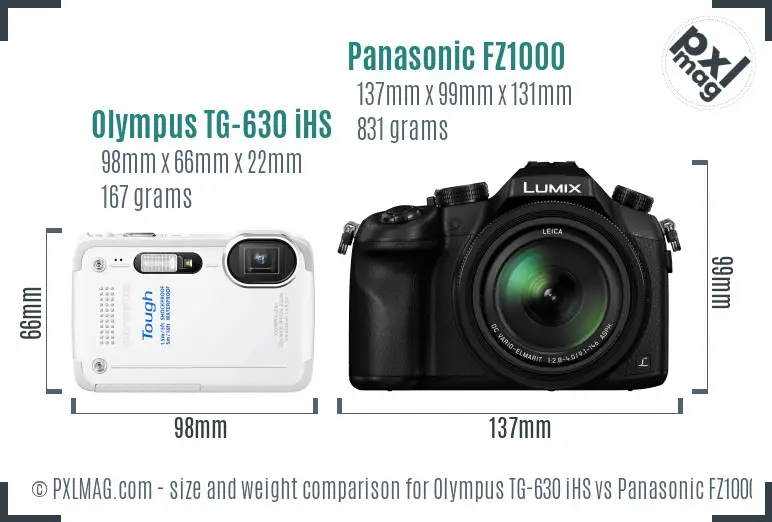 Olympus TG-630 iHS vs Panasonic FZ1000 size comparison Olympus TG-630 iHS vs Panasonic FZ1000 size comparison