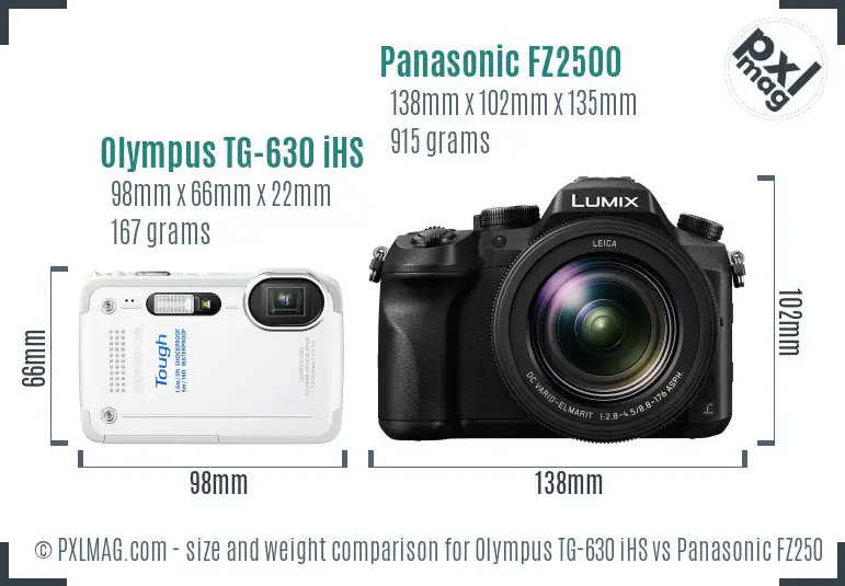 Olympus TG-630 iHS vs Panasonic FZ2500 size comparison Olympus TG-630 iHS vs Panasonic FZ2500 size comparison