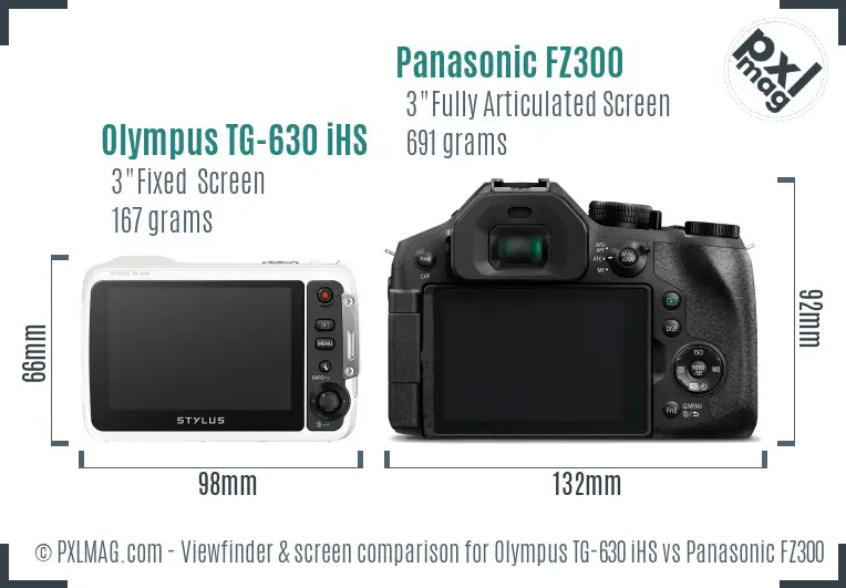 Olympus TG-630 iHS vs Panasonic FZ300 Screen and Viewfinder comparison