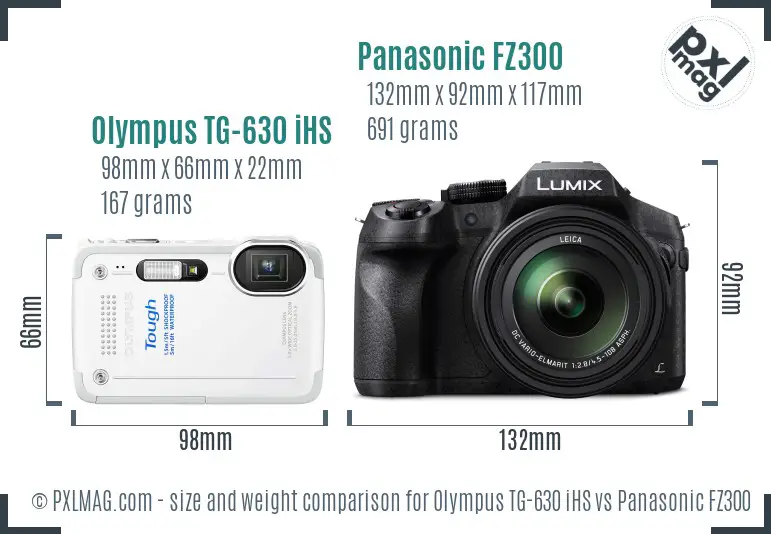 Olympus TG-630 iHS vs Panasonic FZ300 size comparison