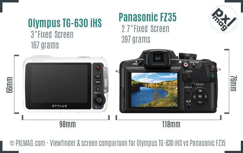 Olympus TG-630 iHS vs Panasonic FZ35 Screen and Viewfinder comparison