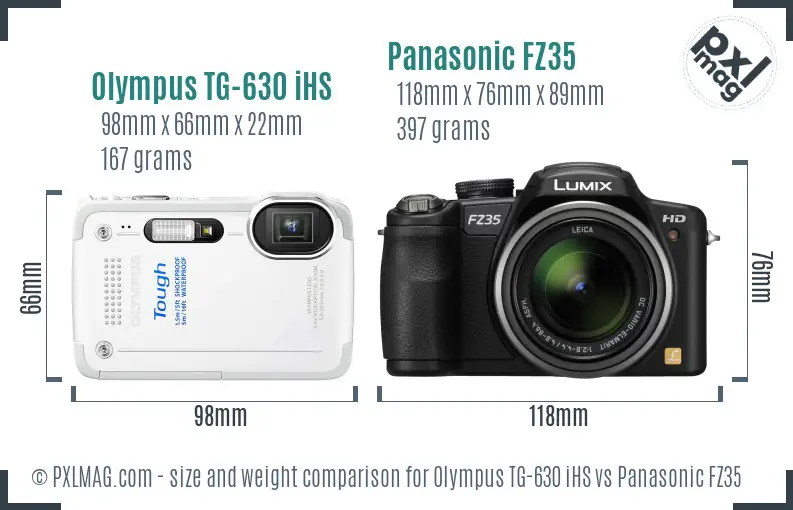 Olympus TG-630 iHS vs Panasonic FZ35 size comparison