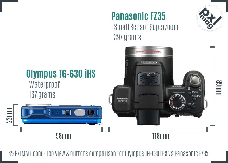 Olympus TG-630 iHS vs Panasonic FZ35 top view buttons comparison