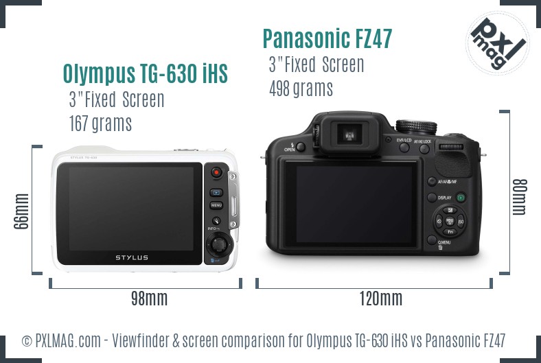 Olympus TG-630 iHS vs Panasonic FZ47 Screen and Viewfinder comparison