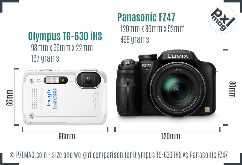 Olympus TG-630 iHS vs Panasonic FZ47 size comparison