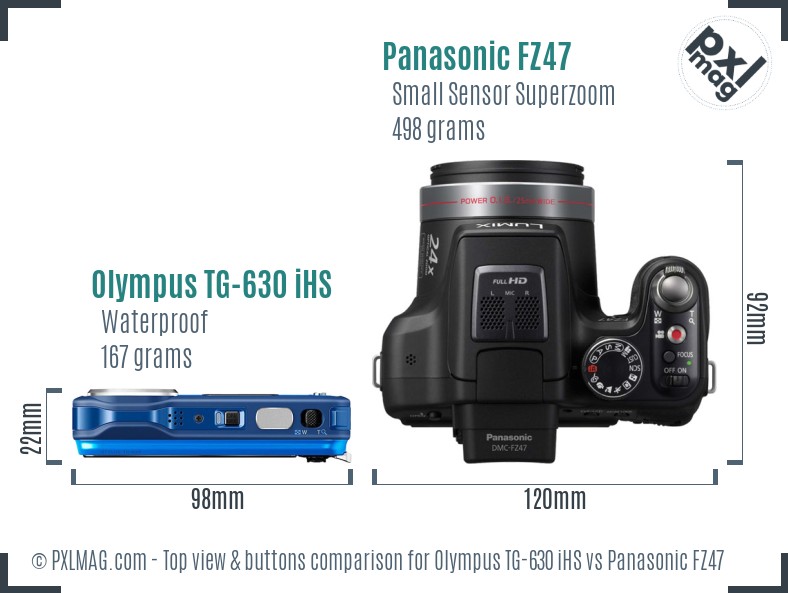Olympus TG-630 iHS vs Panasonic FZ47 top view buttons comparison
