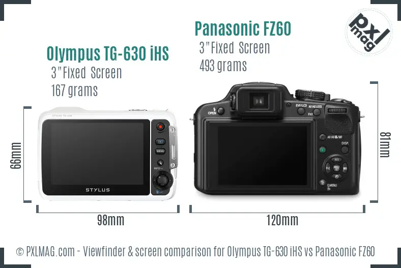 Olympus TG-630 iHS vs Panasonic FZ60 Screen and Viewfinder comparison