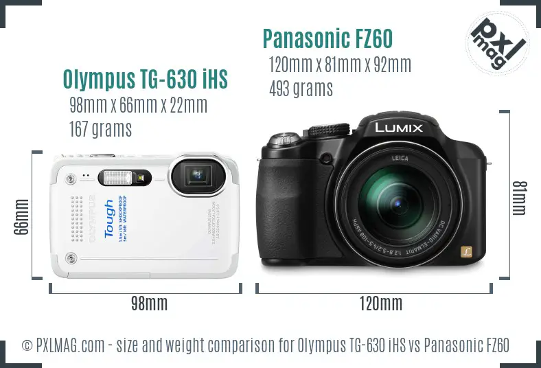 Olympus TG-630 iHS vs Panasonic FZ60 size comparison