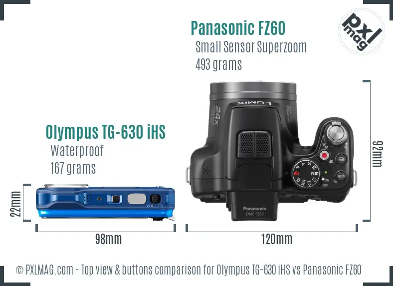 Olympus TG-630 iHS vs Panasonic FZ60 top view buttons comparison