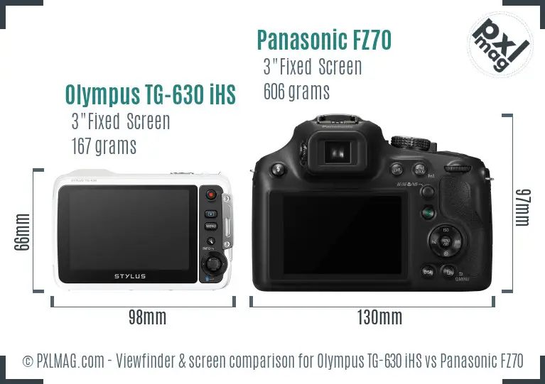 Olympus TG-630 iHS vs Panasonic FZ70 Screen and Viewfinder comparison