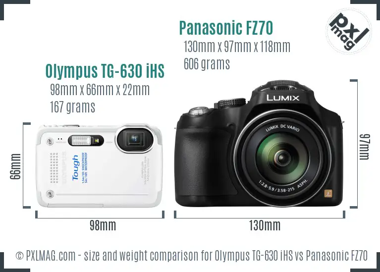 Olympus TG-630 iHS vs Panasonic FZ70 size comparison