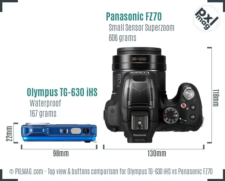 Olympus TG-630 iHS vs Panasonic FZ70 top view buttons comparison