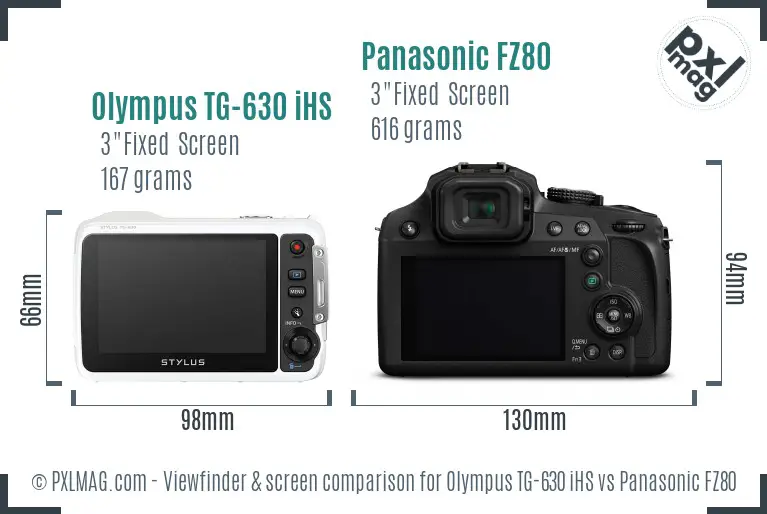 Olympus TG-630 iHS vs Panasonic FZ80 Screen and Viewfinder comparison