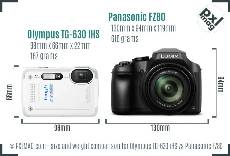 Olympus TG-630 iHS vs Panasonic FZ80 size comparison