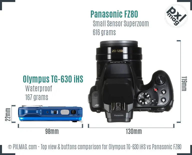 Olympus TG-630 iHS vs Panasonic FZ80 top view buttons comparison