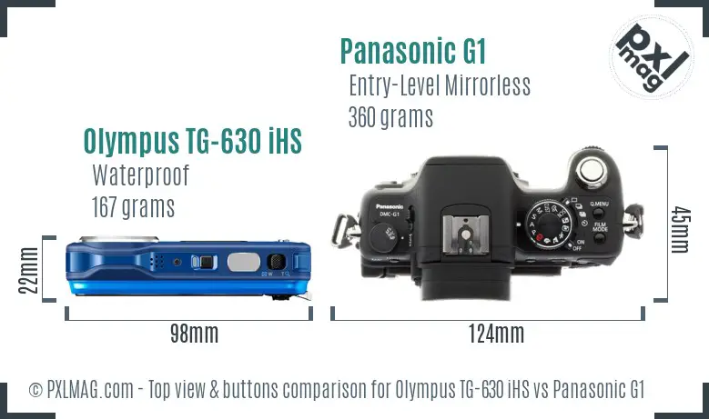 Olympus TG-630 iHS vs Panasonic G1 top view buttons comparison