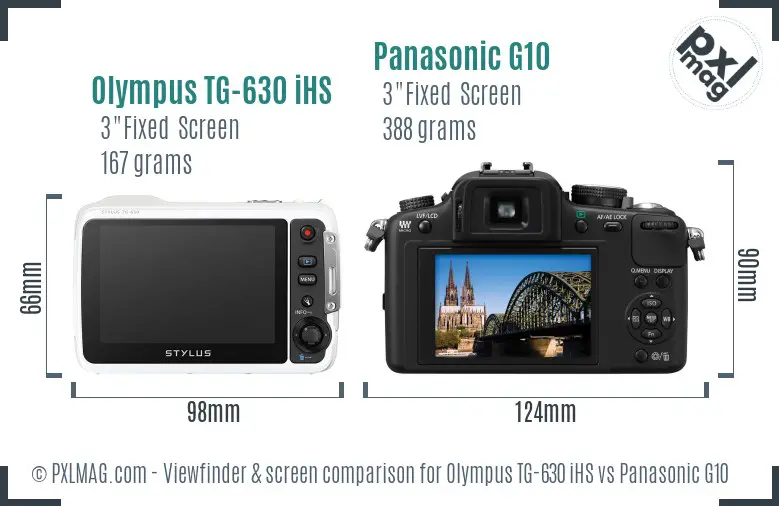 Olympus TG-630 iHS vs Panasonic G10 Screen and Viewfinder comparison