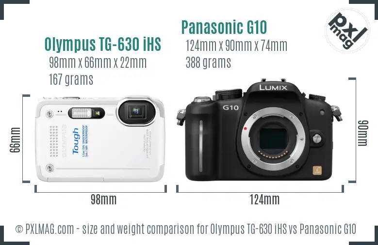 Olympus TG-630 iHS vs Panasonic G10 size comparison