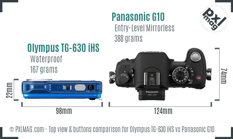 Olympus TG-630 iHS vs Panasonic G10 top view buttons comparison