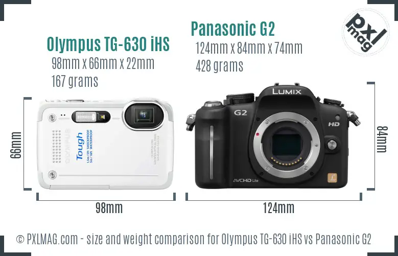 Olympus TG-630 iHS vs Panasonic G2 size comparison