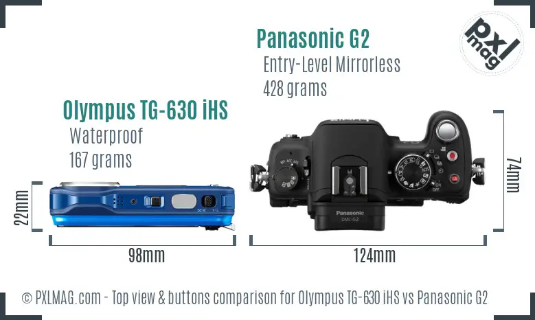 Olympus TG-630 iHS vs Panasonic G2 top view buttons comparison