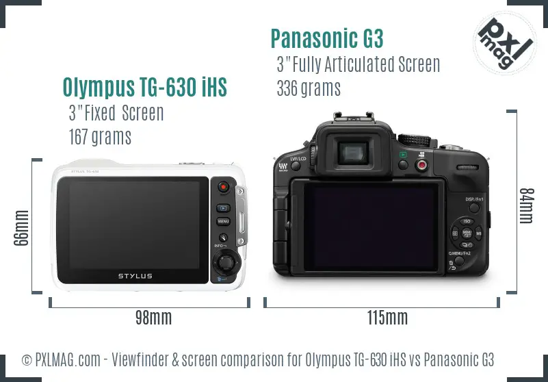Olympus TG-630 iHS vs Panasonic G3 Screen and Viewfinder comparison