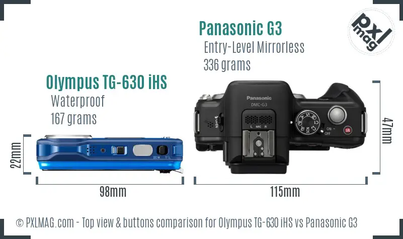 Olympus TG-630 iHS vs Panasonic G3 top view buttons comparison