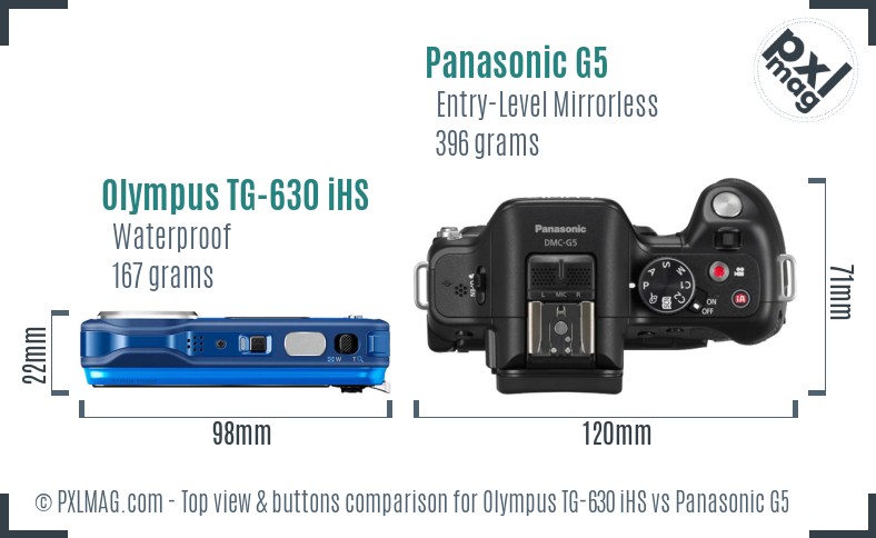 Olympus TG-630 iHS vs Panasonic G5 top view buttons comparison