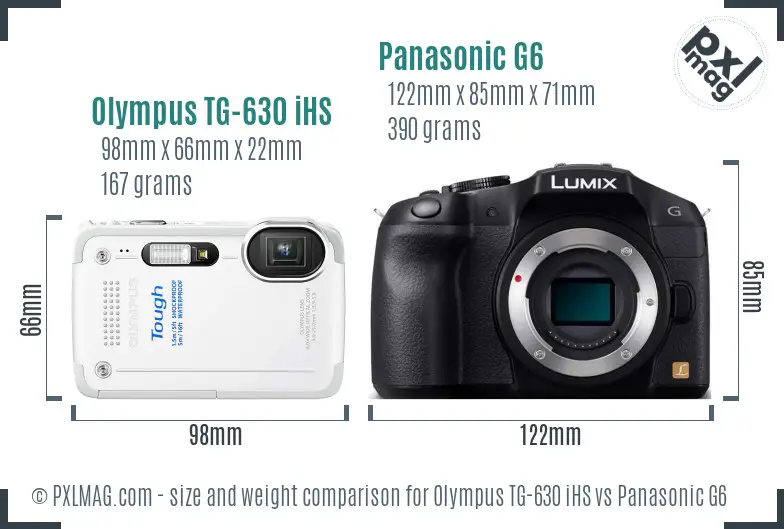 Olympus TG-630 iHS vs Panasonic G6 size comparison