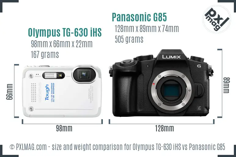 Olympus TG-630 iHS vs Panasonic G85 size comparison Olympus TG-630 iHS vs Panasonic G85 size comparison