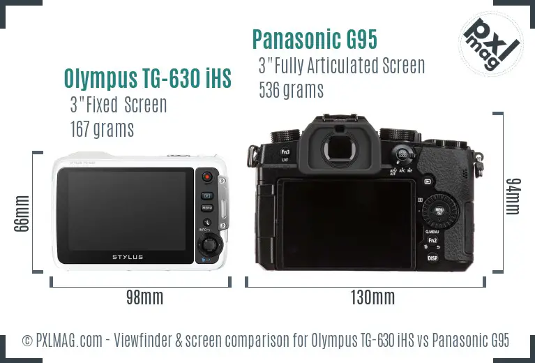 Olympus TG-630 iHS vs Panasonic G95 Screen and Viewfinder comparison