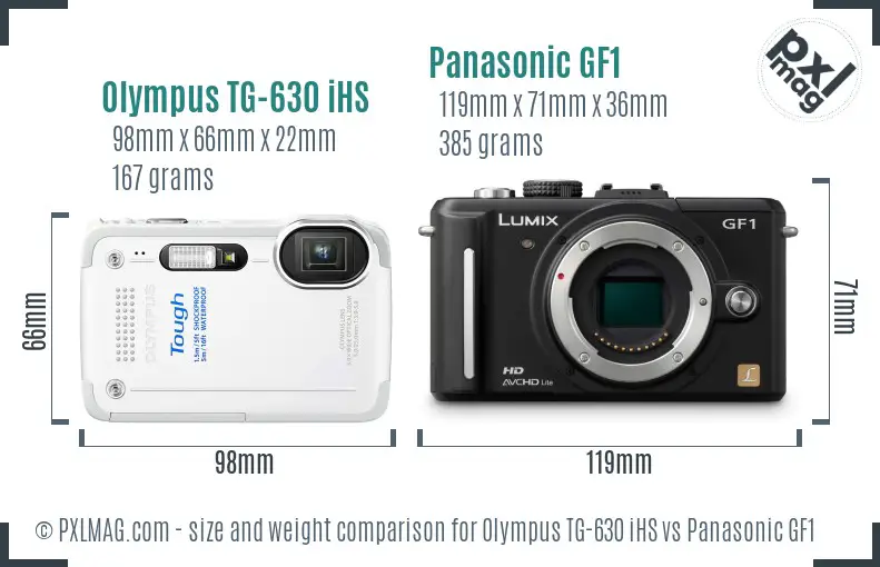 Olympus TG-630 iHS vs Panasonic GF1 size comparison