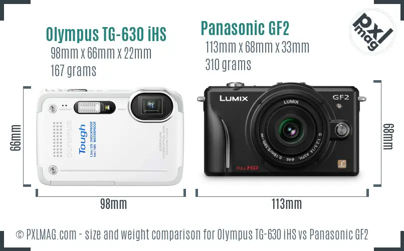 Olympus TG-630 iHS vs Panasonic GF2 size comparison