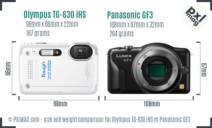 Olympus TG-630 iHS vs Panasonic GF3 size comparison