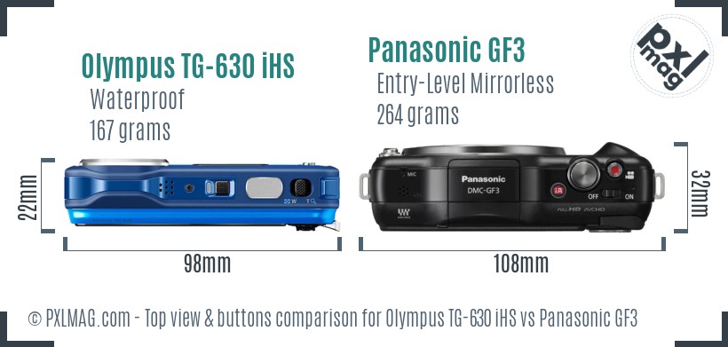 Olympus TG-630 iHS vs Panasonic GF3 top view buttons comparison