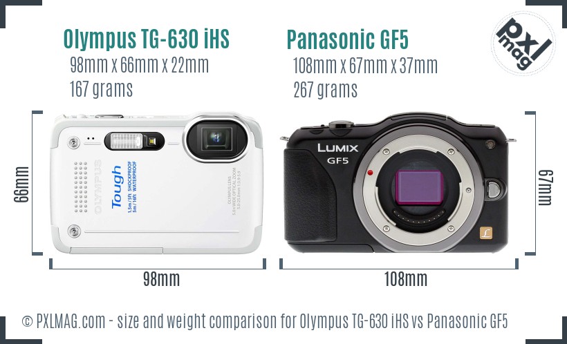 Olympus TG-630 iHS vs Panasonic GF5 size comparison