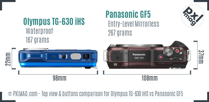 Olympus TG-630 iHS vs Panasonic GF5 top view buttons comparison