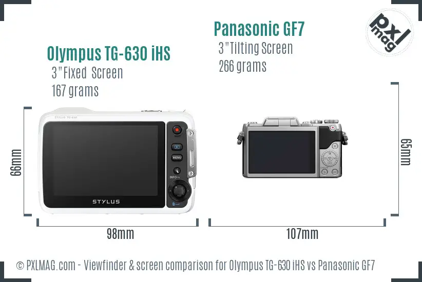 Olympus TG-630 iHS vs Panasonic GF7 Screen and Viewfinder comparison