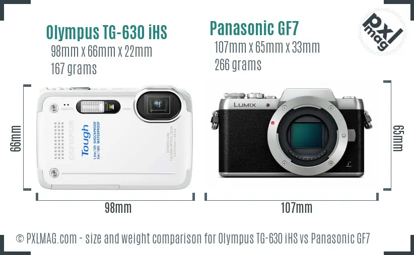 Olympus TG-630 iHS vs Panasonic GF7 size comparison