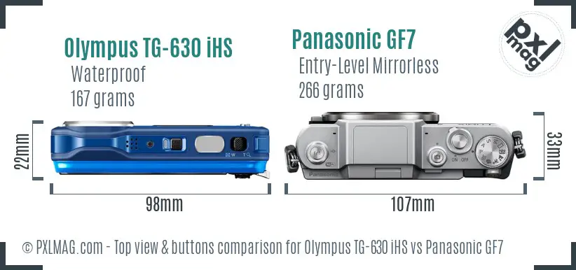 Olympus TG-630 iHS vs Panasonic GF7 top view buttons comparison