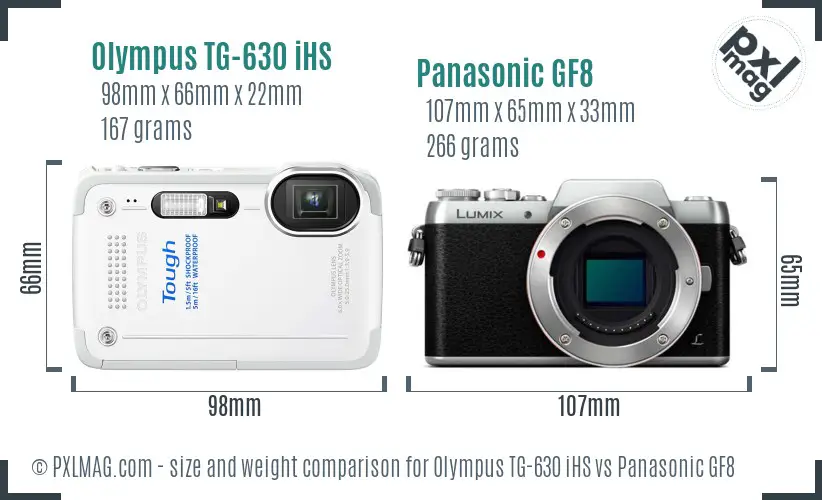 Olympus TG-630 iHS vs Panasonic GF8 size comparison Olympus TG-630 iHS vs Panasonic GF8 size comparison